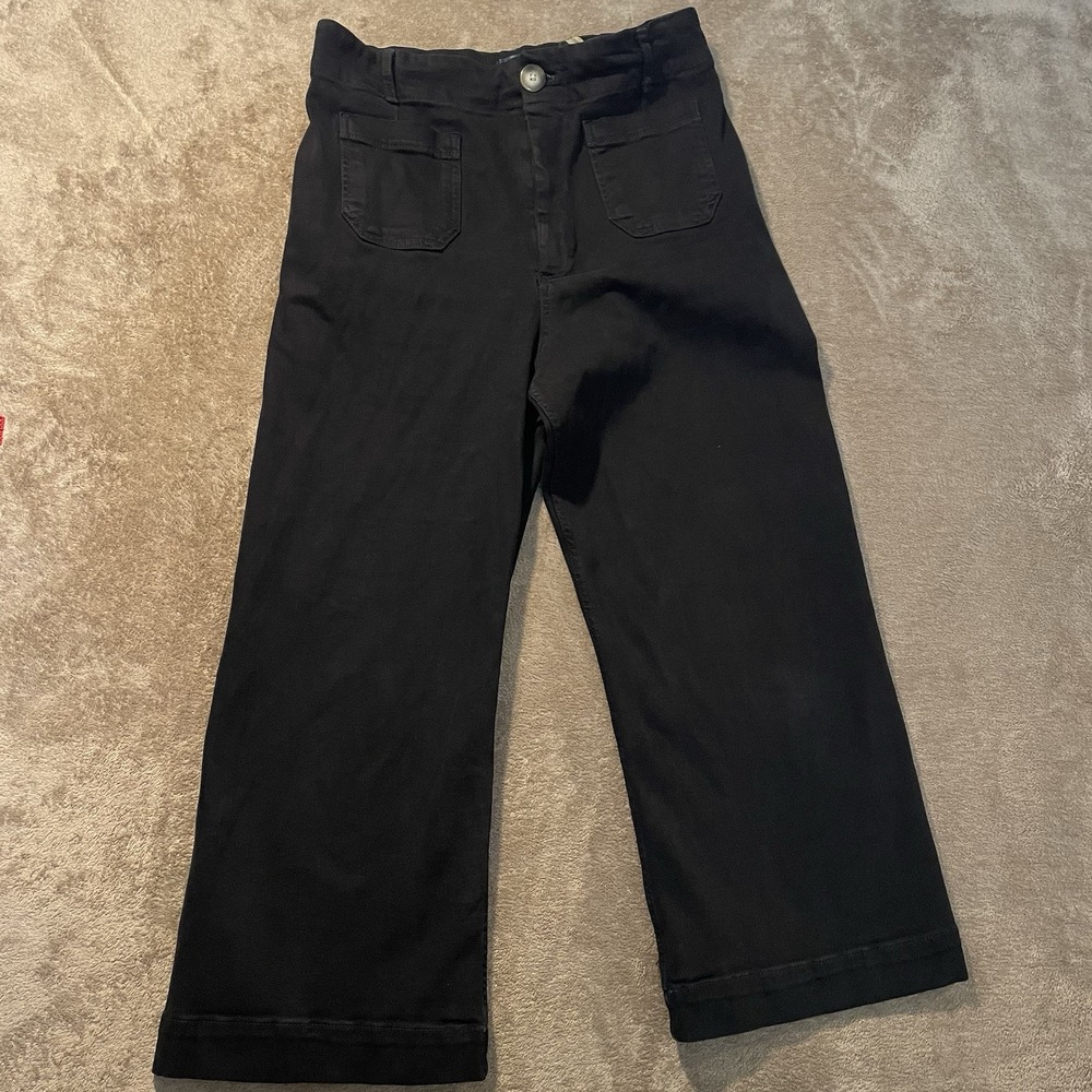Maeve Anthropologie Jeans Womens 32 The Colette Black Wide Leg Pants Front Pocke